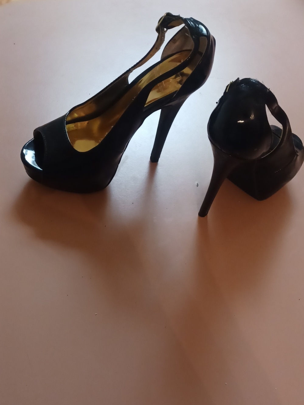 Black Peep-Toe High Heel Slingback Pumps